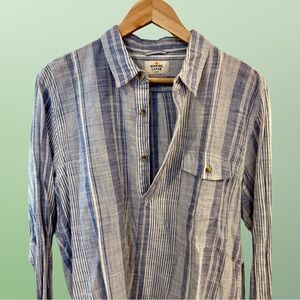 Marine Layer Caldwell Popover Blue Striped Long Sleeve Shirt- Large
